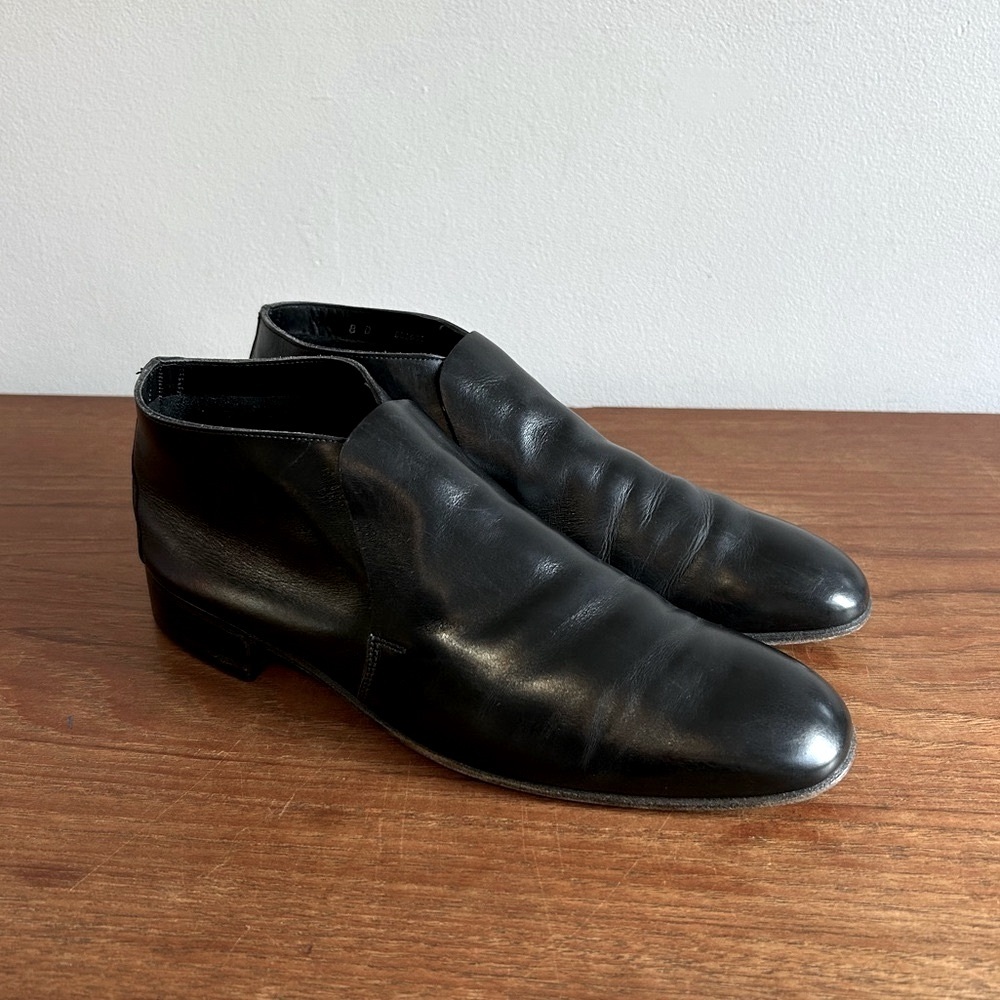 Vtg BALLY Black Leather Rally Boot-Shoe